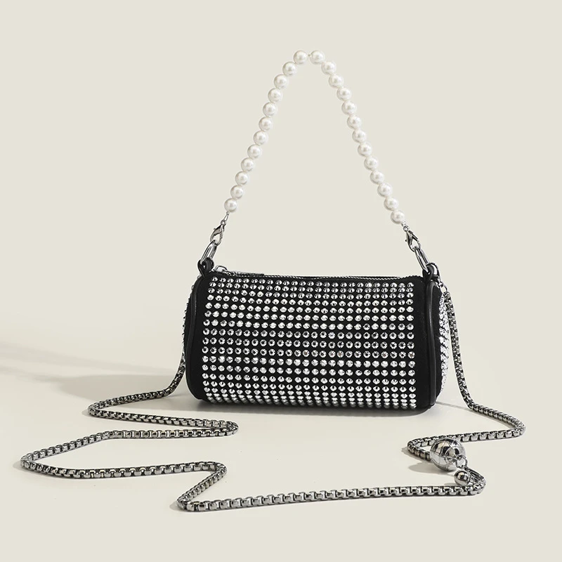 

Women's Designer Crossbody Shoulder Chain Bags Diamonds Pearls Barrel Handbags For Women Luxury Versatile Brand Sac A Main Femme