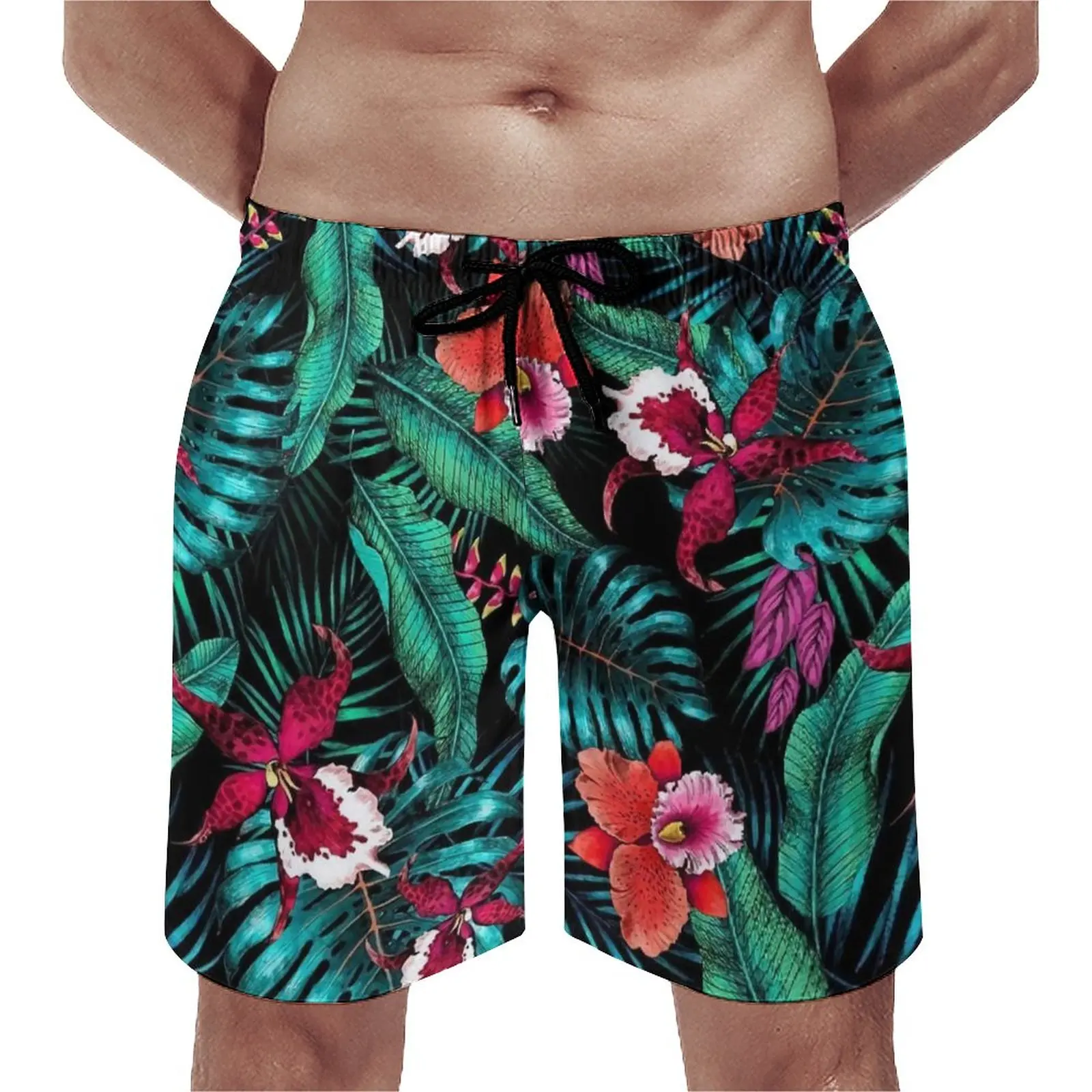 

Palm Leaves Green Board Shorts Floral Print Casual Beach Short Pants Males Design Sports Surf Quick Dry Swim Trunks Gift Idea