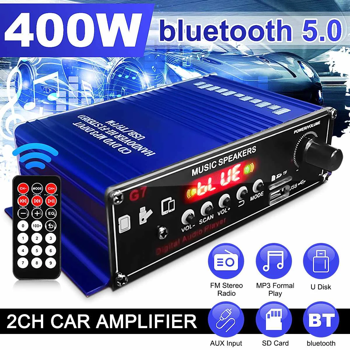 400W 2 Channel Power Amplifier Audio Karaoke Home Theater Amplifier bluetooth Wireless Amplifier FM USB/SD AUX Remote Control
400W 2 Channel Power Amplifier Audio Karaoke Home Theater Amplifier bluetooth Wireless Amplifier FM USB/SD AUX Remote Control