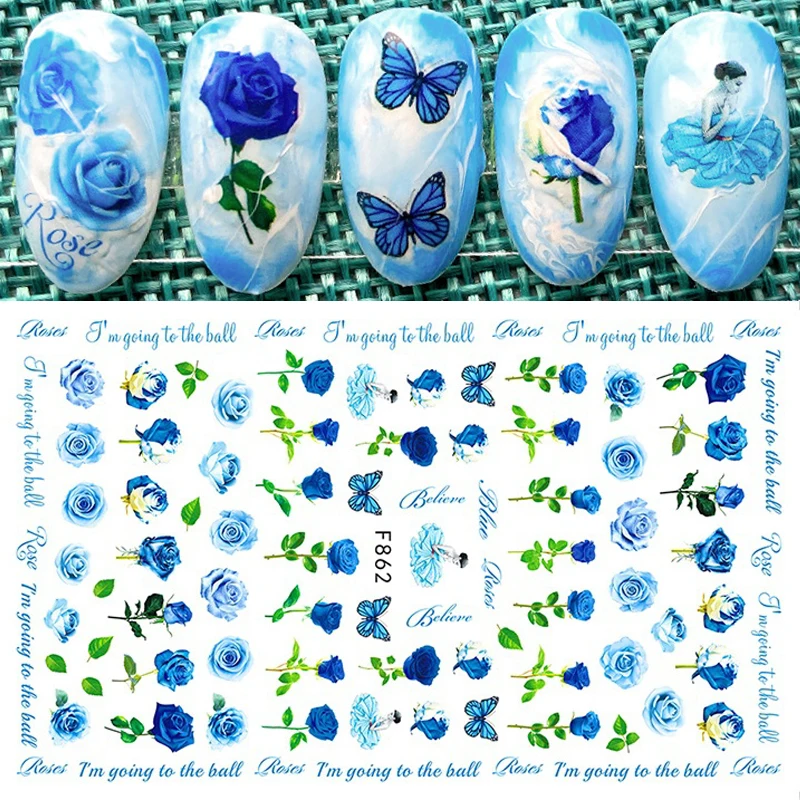 

3D весенние наклейки для ногтей, модные наклейки, змея, бабочки, розы, цветы, украшения для ногтей, наклейки, слайдеры, аксессуары для маникюра