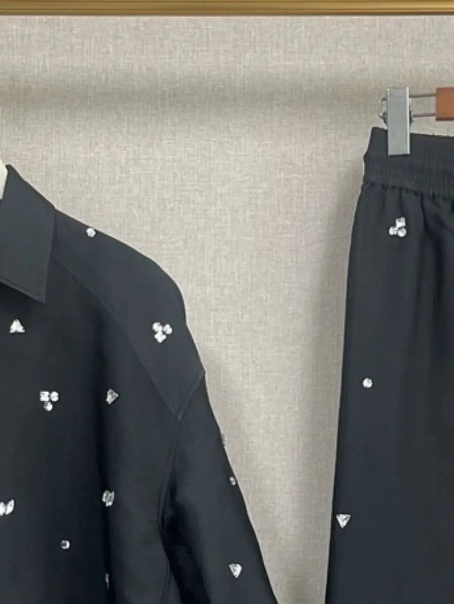 Women's Rhinestone Set Turn Down Collar Short Sleeve Single Breasted Loose Blouse or Elastic Waist 2023 New Long Pants
Women's Rhinestone Set Turn Down Collar Short Sleeve Single Breasted Loose Blouse or Elastic Waist 2023 New Long Pants