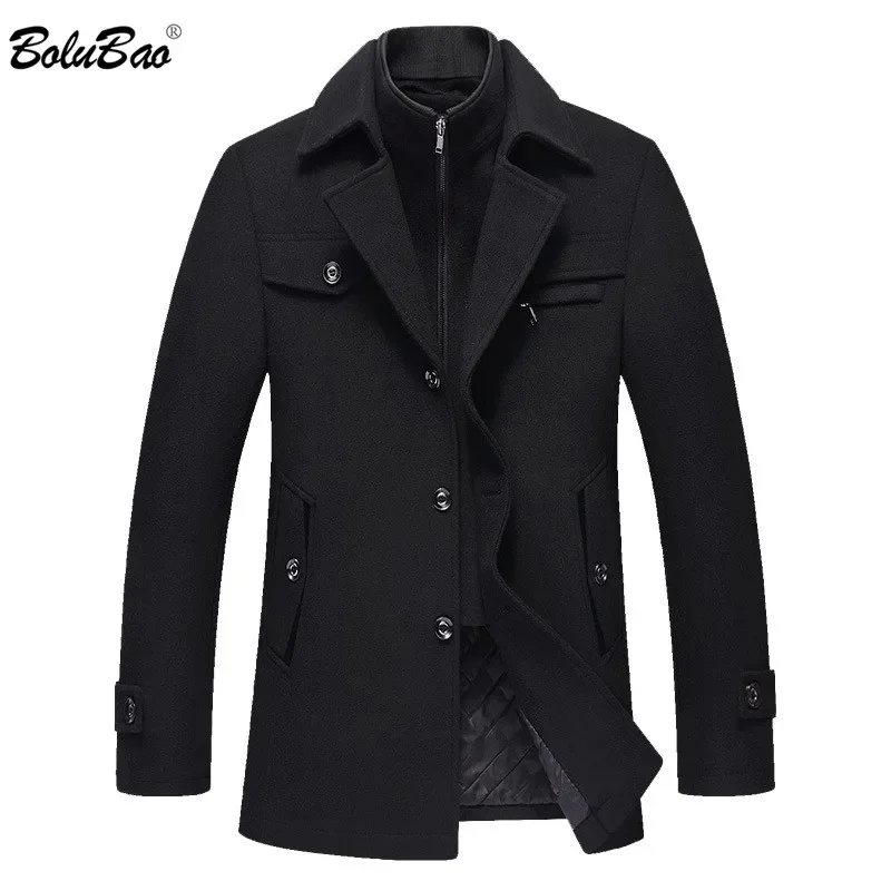 

Мужское зимнее шерстяное пальто BOLUBAO, однотонное простое полупальто из смешанной шерсти, повседневное пальто