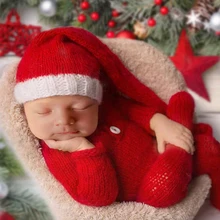 Ylsteed Knitting Baby Christmas Outfits Newborn Photography Clothes Red Footed Jumpsuit for Photo Shooting