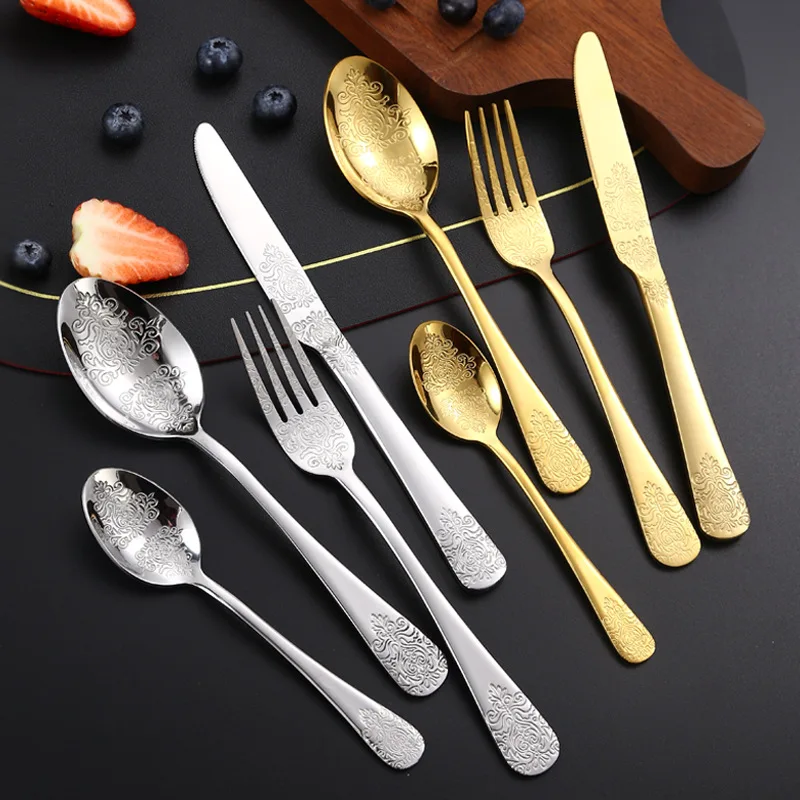 Gold Cutlery Set Stainless Steel Fork Spoons Knife Tableware Kit Luxury Flatware Set Dinnerware For Home Kitchen Restaurant
Gold Cutlery Set Stainless Steel Fork Spoons Knife Tableware Kit Luxury Flatware Set Dinnerware For Home Kitchen Restaurant