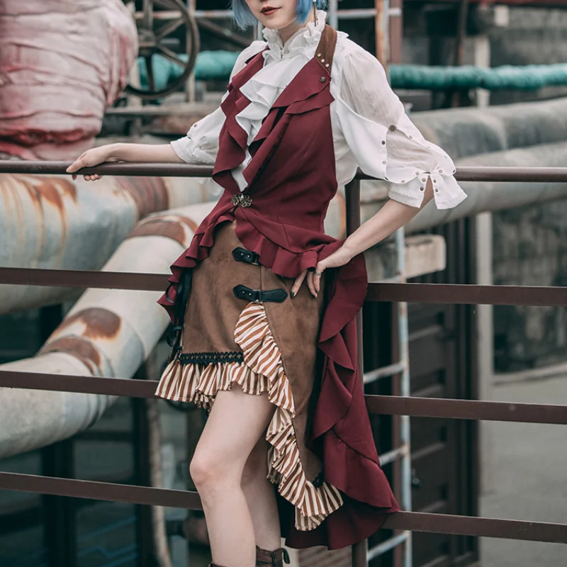 Steampunk Fishtail Skirt for Women Suede Stripes Short Front and Long Back Irregular Skirt for Women
Steampunk Fishtail Skirt for Women Suede Stripes Short Front and Long Back Irregular Skirt for Women