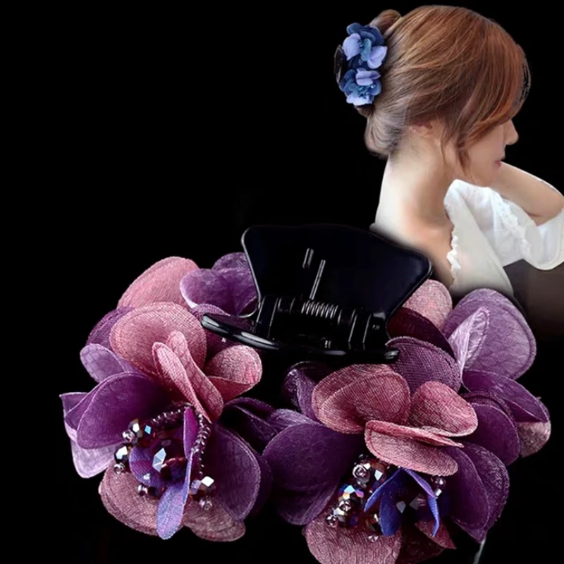 Korea Elegant Fabric Purple Flowers Hair Claw Clips Headdresses Rhinestone Floral Head Clip Clamp Mujer Accessories for Women
Korea Elegant Fabric Purple Flowers Hair Claw Clips Headdresses Rhinestone Floral Head Clip Clamp Mujer Accessories for Women