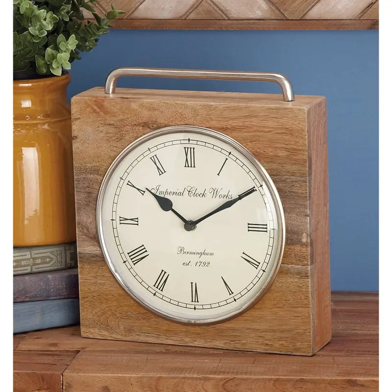 11" Brown Mango Wood Clock with Silver Top Handle
11" Brown Mango Wood Clock with Silver Top Handle