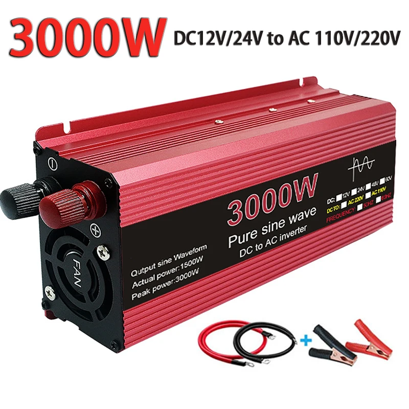 Pure Sine Wave Inverter DC 12V 24V To AC 110V 220V Voltage 1000W 1600W 2200W 3000W Transformer Power Converter Solar Car Inverte
Pure Sine Wave Inverter DC 12V 24V To AC 110V 220V Voltage 1000W 1600W 2200W 3000W Transformer Power Converter Solar Car Inverte