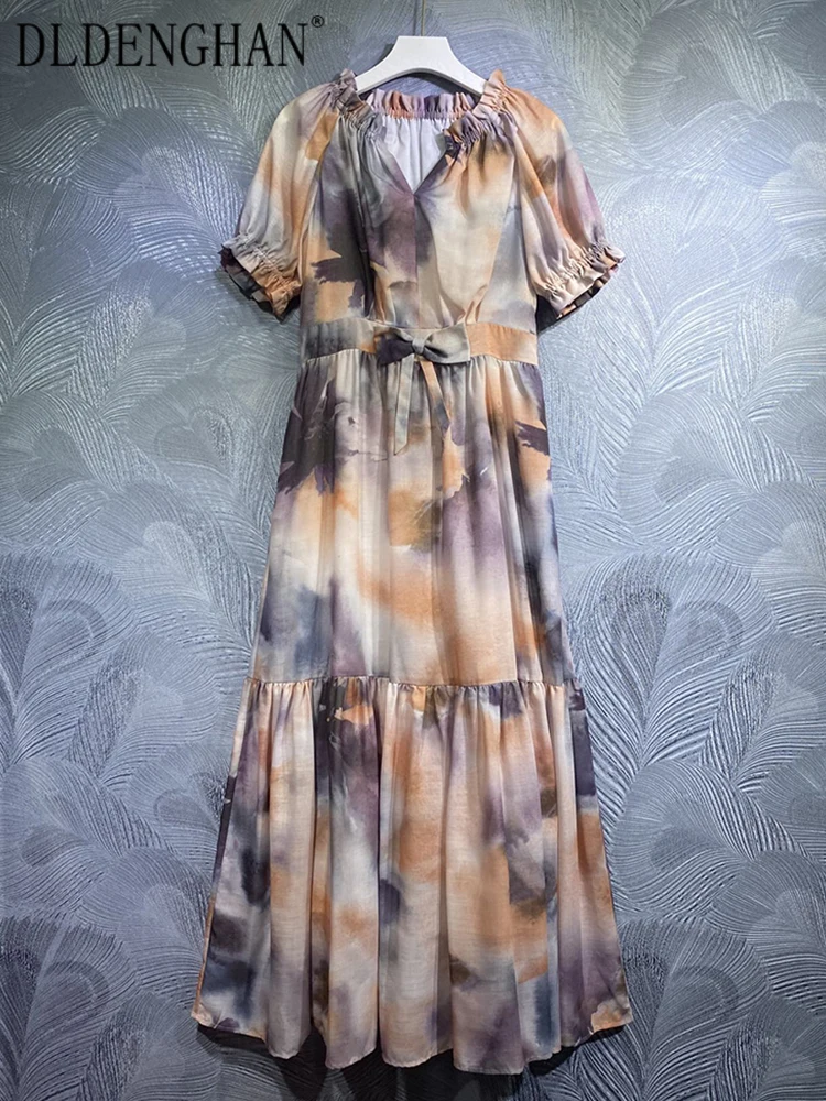 DLDENGHAN Women Dress V-Neck Puff Sleeve Bow Pockets Vintage Print Midi Dresses Fashion Designer Summer New
DLDENGHAN Women Dress V-Neck Puff Sleeve Bow Pockets Vintage Print Midi Dresses Fashion Designer Summer New