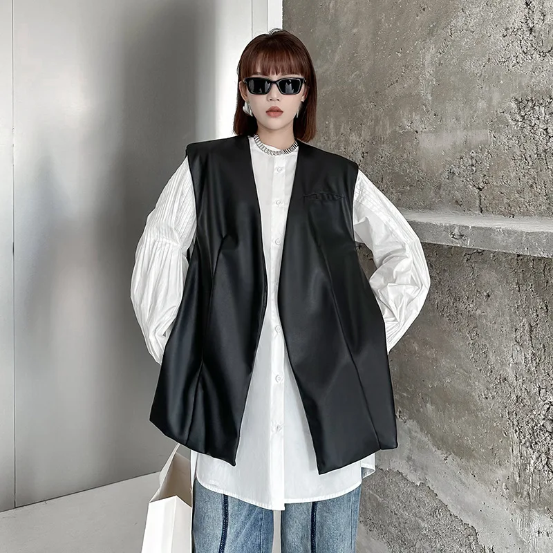 Trendy Buttonless PU Leather Vest Coat 2023 Spring Women Streetwear Hip Hop Loose Casual Dancer Sleeveless V-neck Waistcoat 2211
Trendy Buttonless PU Leather Vest Coat 2023 Spring Women Streetwear Hip Hop Loose Casual Dancer Sleeveless V-neck Waistcoat 2211