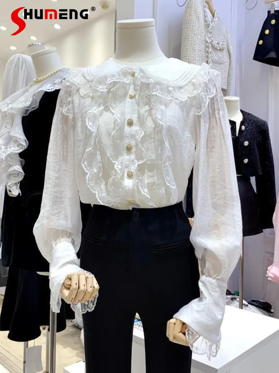 2023 Early Spring French Style Socialite Lightweight See-through Lace Edge Stitching Doll Collar Shirt Female Long Sleeve Tops
2023 Early Spring French Style Socialite Lightweight See-through Lace Edge Stitching Doll Collar Shirt Female Long Sleeve Tops