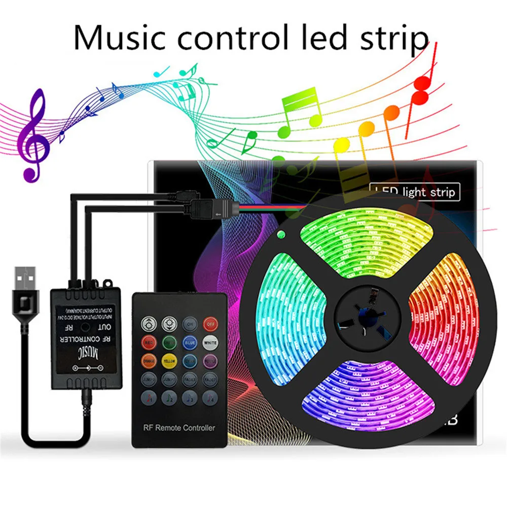 

Music LED Strip RGB tape light USB 5V TV Backlight for Party Background Lighting waterproof flexible neon smd 5050 Strips fita