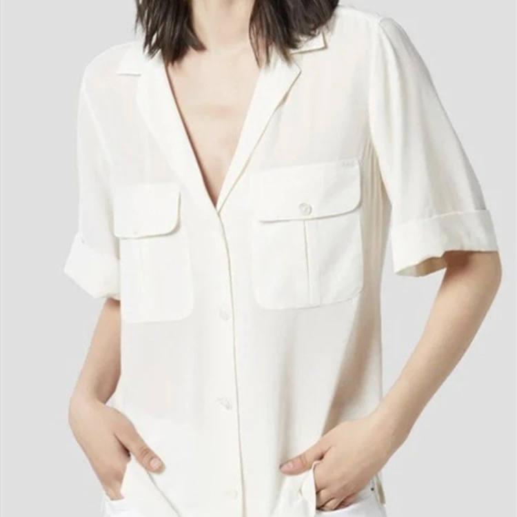 100% Silk Women's simple Blouse Short-sleeved V-neck Top Single Breasted Shirt for OL with Double Pockets 2022 new
100% Silk Women's simple Blouse Short-sleeved V-neck Top Single Breasted Shirt for OL with Double Pockets 2022 new