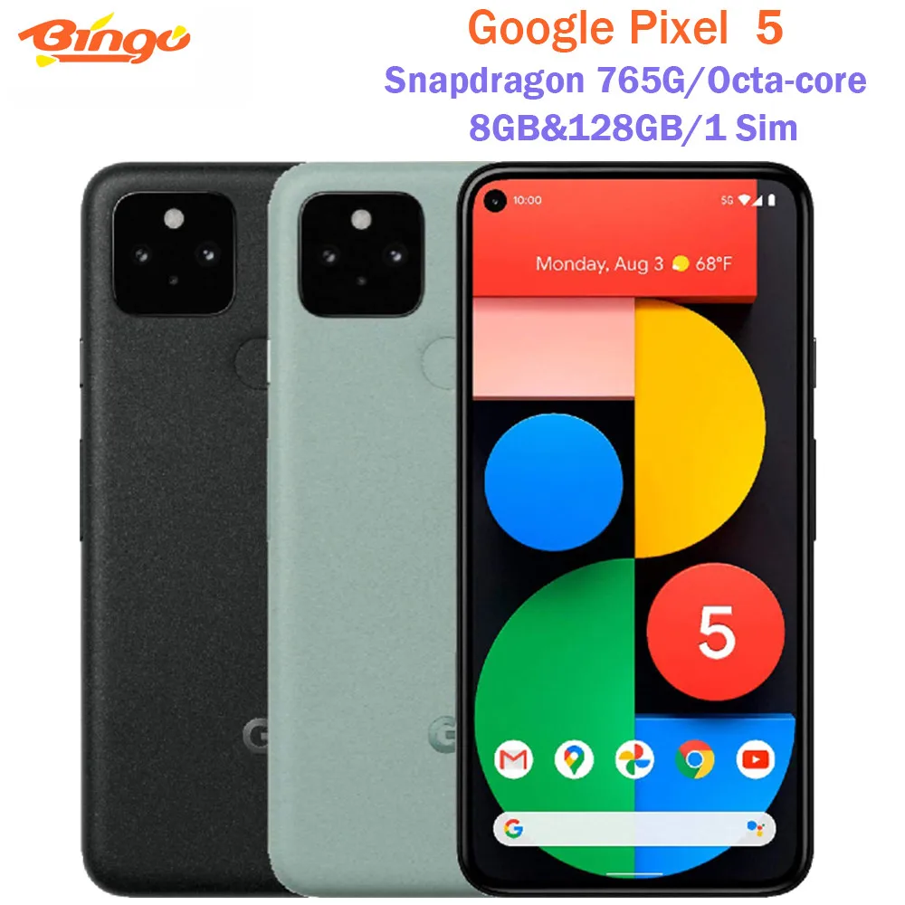 

Top Google Pixel 5 5G Original Unlocked Cellphone 6.0" Snapdragon 765G Octa Core 8GB RAM 128GB ROM NFC 12.2MP&16MP NFC