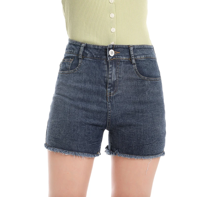 

Модные летние женские джинсовые шорты с бахромой и высокой талией, женские корейские потертые рваные джинсы с бахромой, популярные повседневные шорты с карманами, 2021