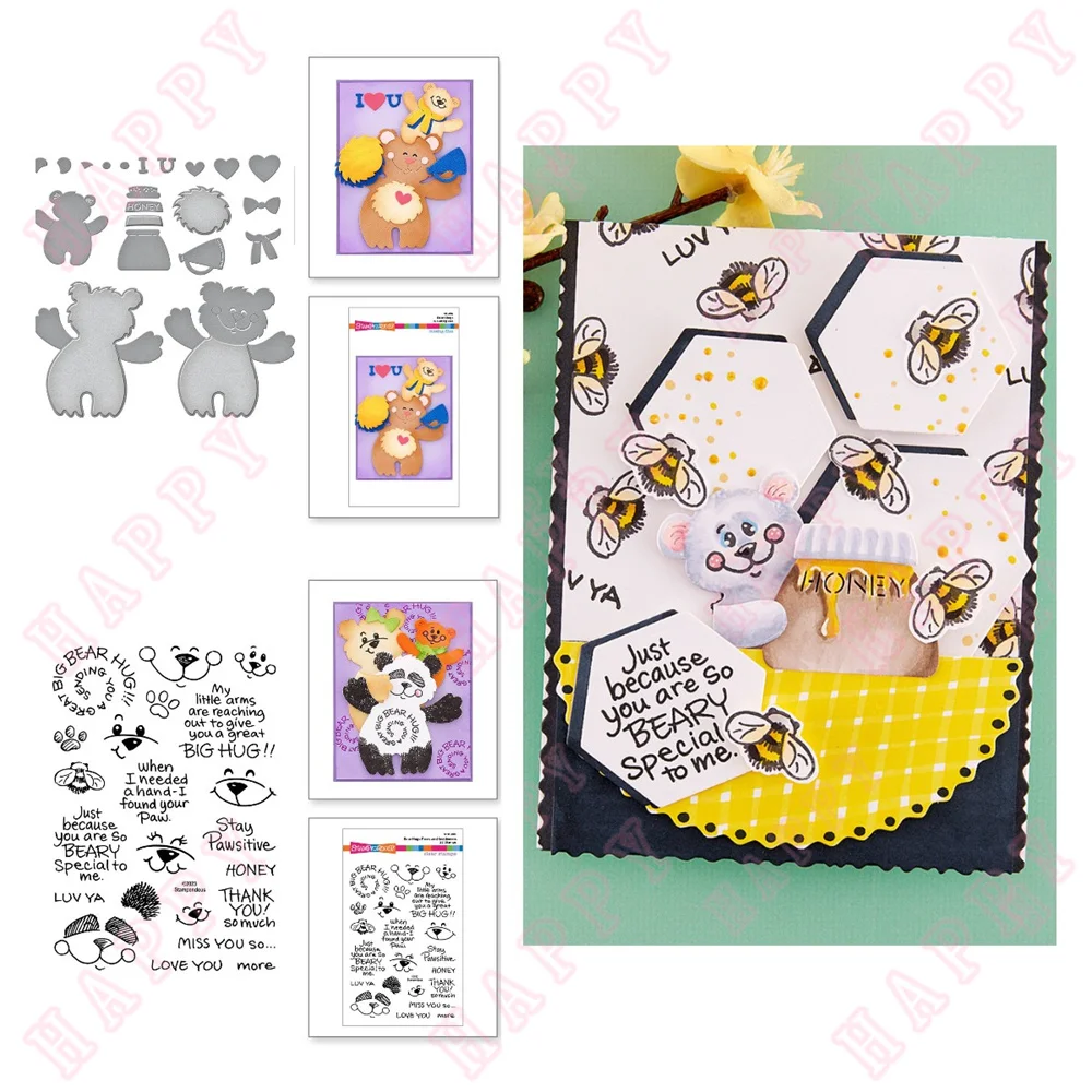 

New Metal Cut Dies Stamps Bear Hugs Diary DIY Scrapbook Envelope Greeting Card Decorative Embossing Handcraft Paper Craft Moulds