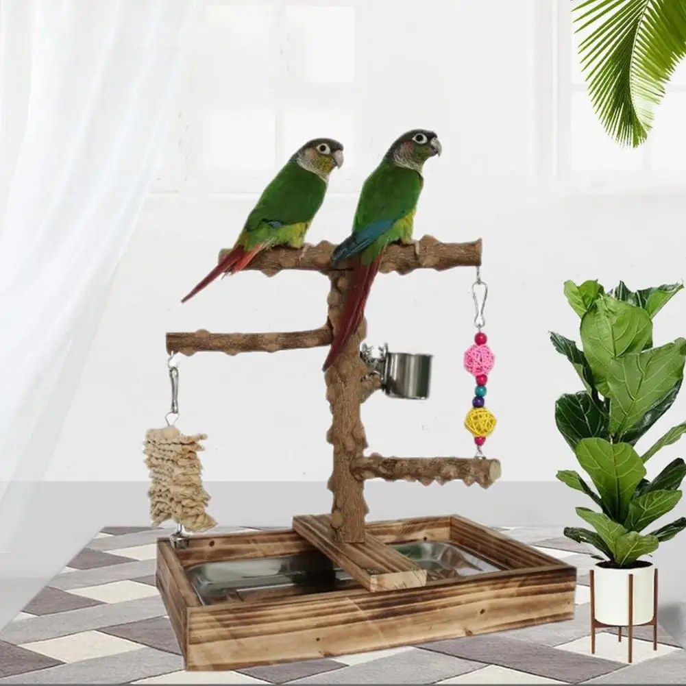 

Parrot Wooden Plays Stand Perch Multifunctional Climbing Ladder Toy Bird Cage Accessories For Relieve Boredom