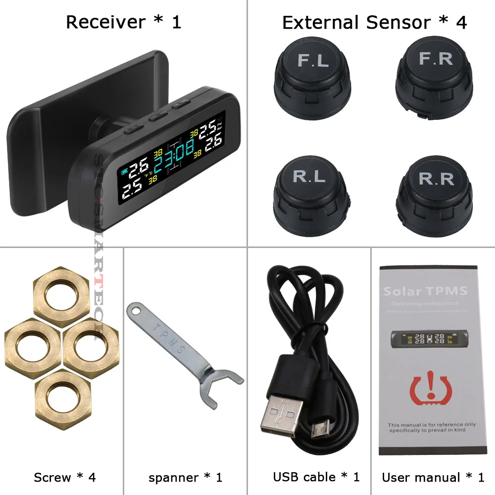 Universal TPMS Wireless Tire Pressure Monitoring System 4 External Sensor Tyre Pressure Sensors Solar Power Display Accessories
Universal TPMS Wireless Tire Pressure Monitoring System 4 External Sensor Tyre Pressure Sensors Solar Power Display Accessories