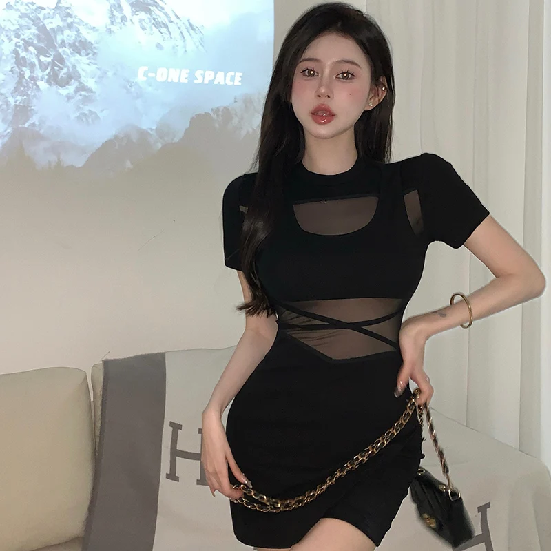 Women's black dress real shot new pure desire mesh stitching tight sexy bag hip skirt slim hot girl dress
Women's black dress real shot new pure desire mesh stitching tight sexy bag hip skirt slim hot girl dress
