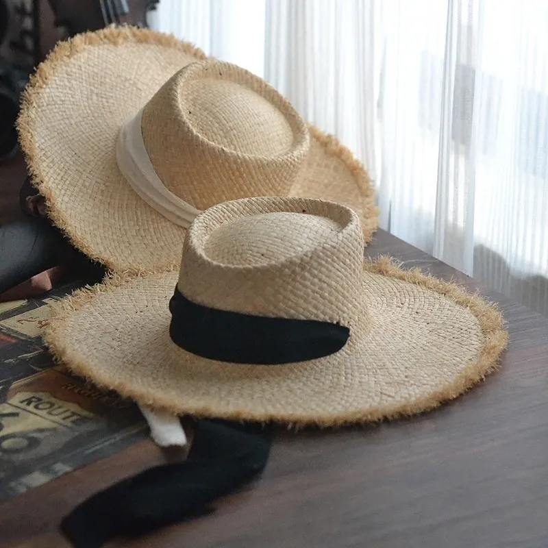 Handmade Weave 100%Raffia Sun Hats For Women Black Ribbon Lace Up Large Brim Straw Hat Outdoor Beach Summer Caps Chapeu Feminino
Handmade Weave 100%Raffia Sun Hats For Women Black Ribbon Lace Up Large Brim Straw Hat Outdoor Beach Summer Caps Chapeu Feminino