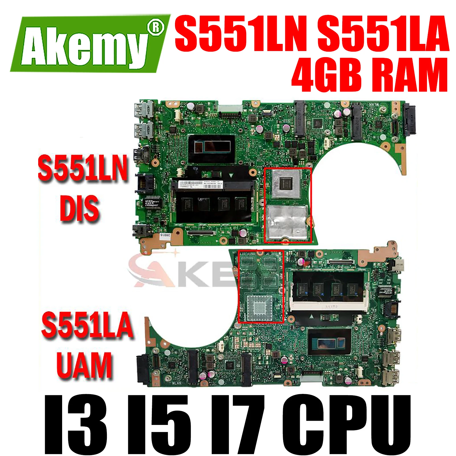 

S551LN S551LA 4GB RAM I3 I5 I7 CPU GT740M GT840M Mainboard for ASUS K551L K551LB K551LN S551L S551LB R553L Laptop Motherboard