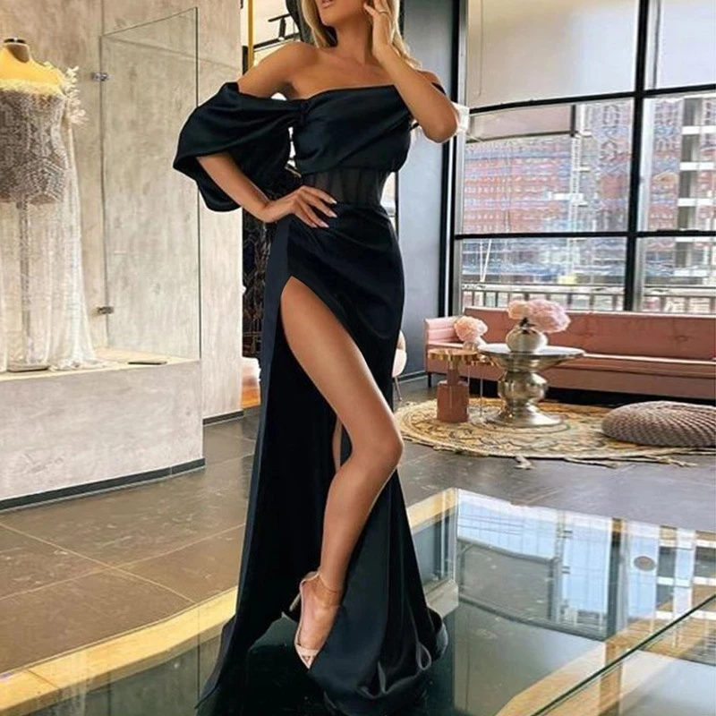 2022 Sexy Black High Slit Off The Shoulder Full Length Homecoming Dresses Fashion Ladies Autumn Vintage Vibes Vestidos De Noche
2022 Sexy Black High Slit Off The Shoulder Full Length Homecoming Dresses Fashion Ladies Autumn Vintage Vibes Vestidos De Noche
