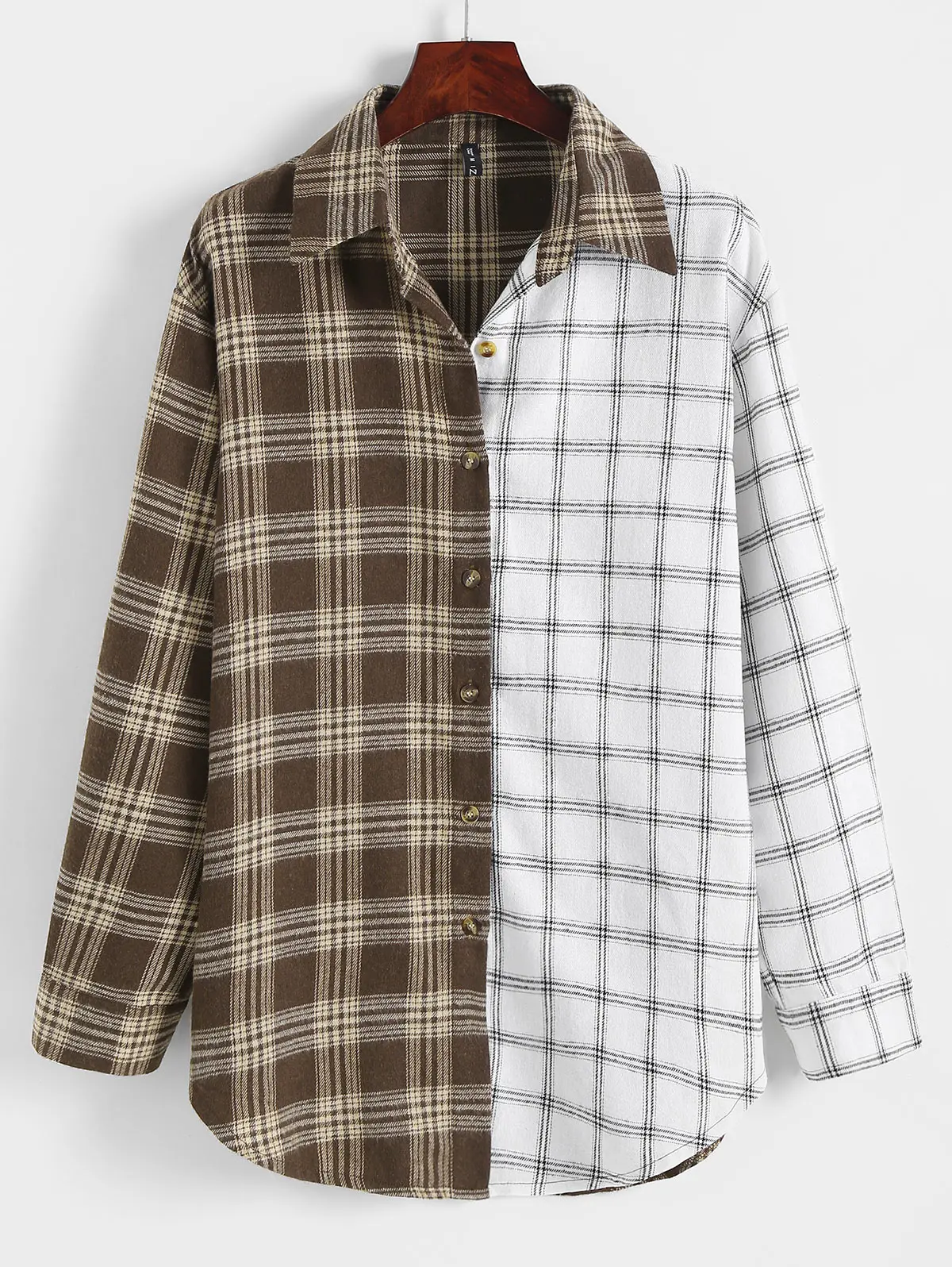 

ZAFUL Plaid Flannel Shacket Color Blocking Tunic Shirt Jacket Women Casual Top Button Up Long Overshirt