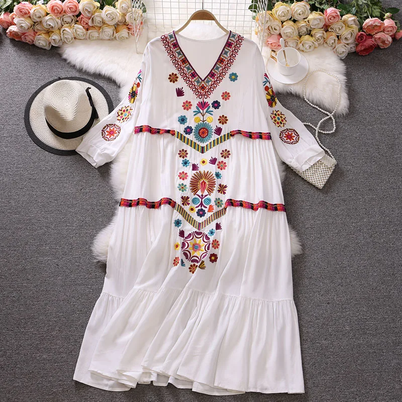 Women Elegant V-Neck Summer Dresses Casual Short Sleeve Dresses Embroidered Slim Long Dress Vintage Drawstring Design Dress
Women Elegant V-Neck Summer Dresses Casual Short Sleeve Dresses Embroidered Slim Long Dress Vintage Drawstring Design Dress