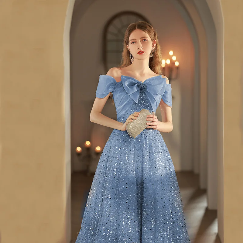 Luxury Blue Cocktail Dresses Off Shoulder Bow A-Line Sequined Shiny Princess Graduation Formal Birthday Robe Prom Party Gowns
Luxury Blue Cocktail Dresses Off Shoulder Bow A-Line Sequined Shiny Princess Graduation Formal Birthday Robe Prom Party Gowns