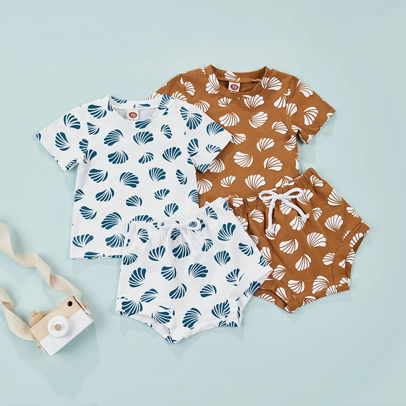 2022 Summer 2 Pcs Newborn Shell Print Outfits, Toddler Short Sleeve Round Neck T-shirt + Shorts with Drawstring
2022 Summer 2 Pcs Newborn Shell Print Outfits, Toddler Short Sleeve Round Neck T-shirt + Shorts with Drawstring