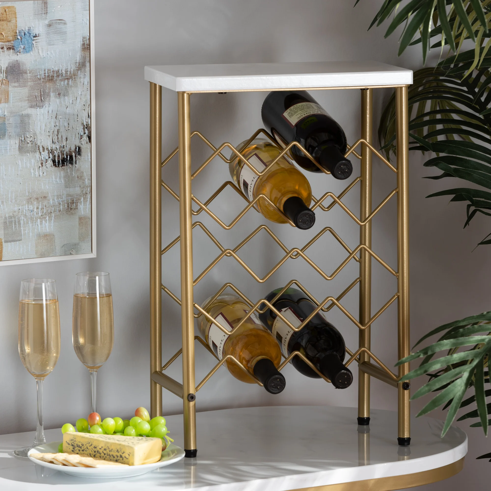 Ramona Modern and Contemporary Gold Finished Metal Wine Rack With Faux Marble Tabletop
Ramona Modern and Contemporary Gold Finished Metal Wine Rack With Faux Marble Tabletop