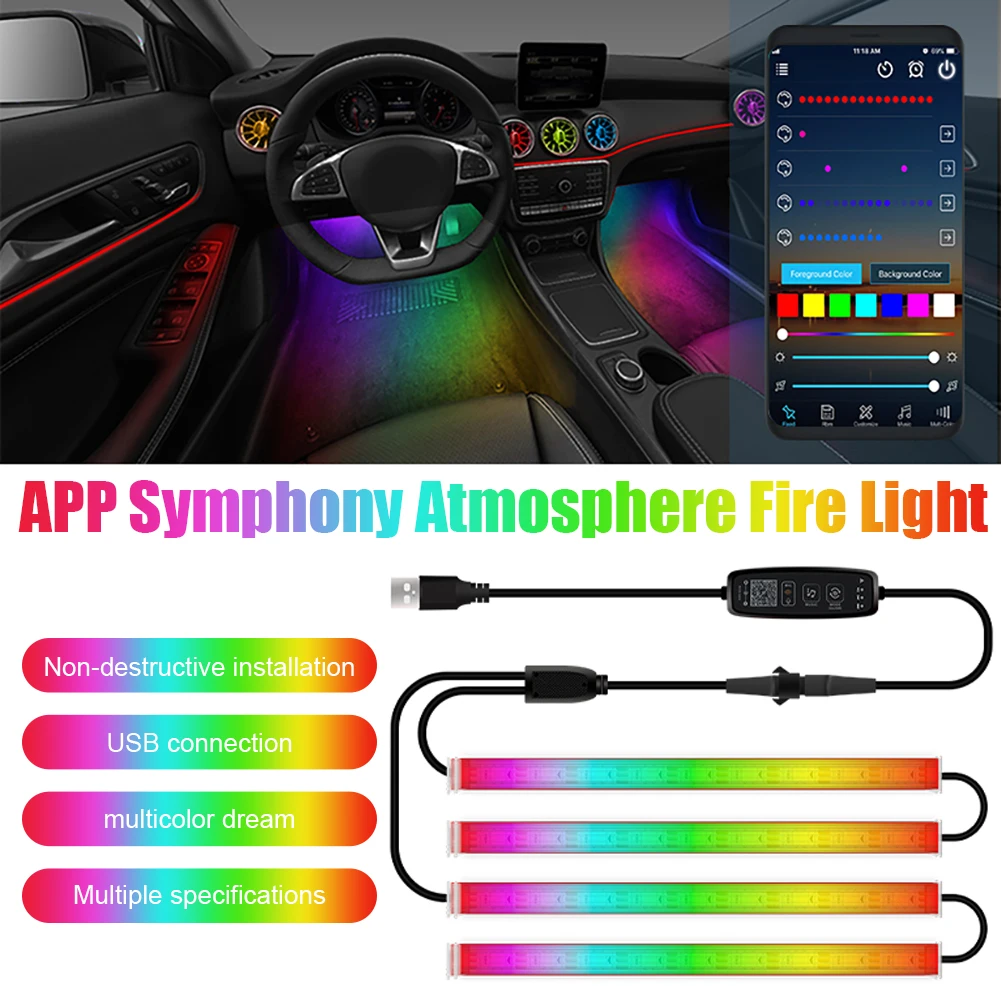Car Decorative Light Strips USB LED Car Foot Light RGB Color Changing APP Remote Control Atmosphere Light Voice Control
Car Decorative Light Strips USB LED Car Foot Light RGB Color Changing APP Remote Control Atmosphere Light Voice Control