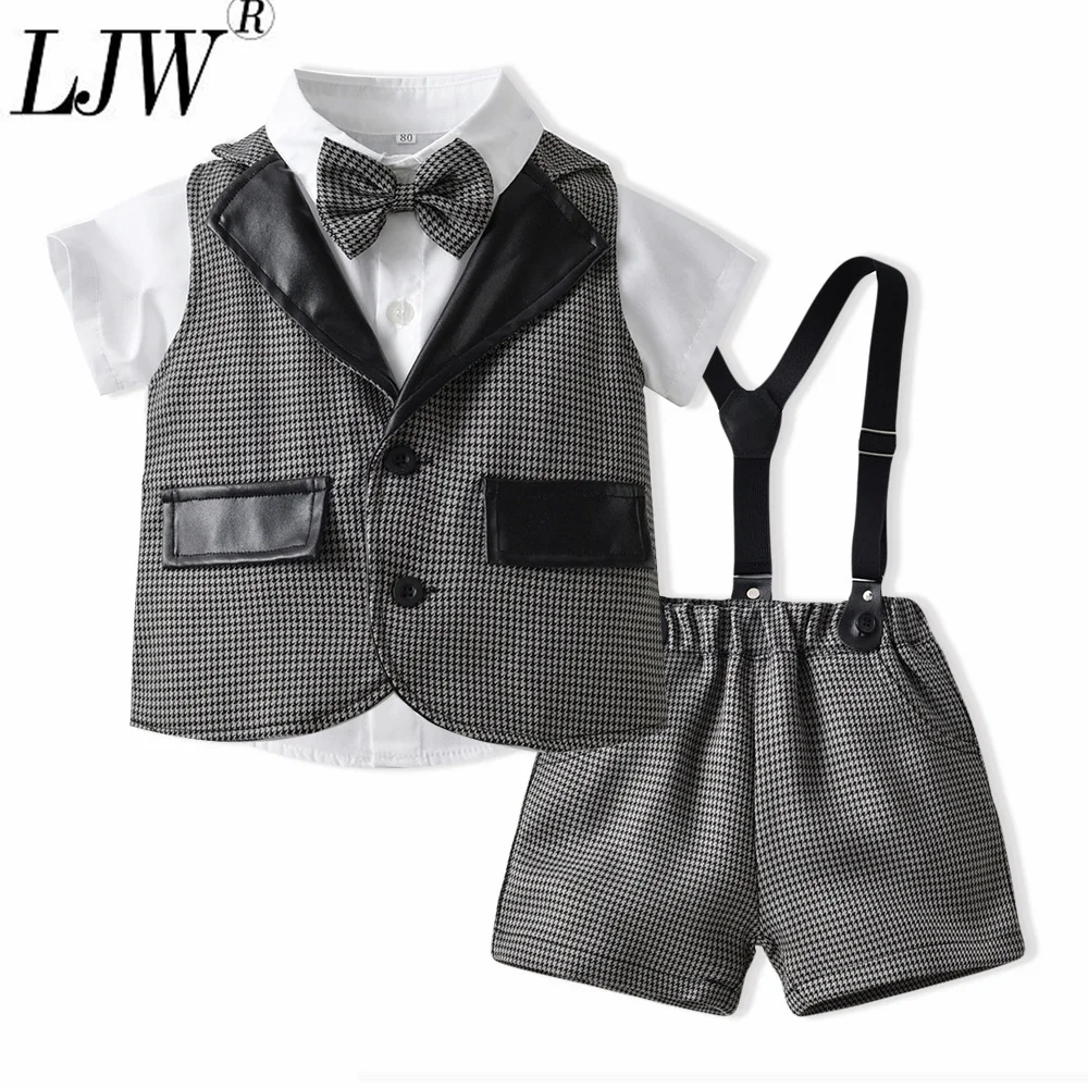 New summer boy's clothing set children's birthday party short-sleeved cotton shirt leather lapel vest suspender shorts three-pie
New summer boy's clothing set children's birthday party short-sleeved cotton shirt leather lapel vest suspender shorts three-pie