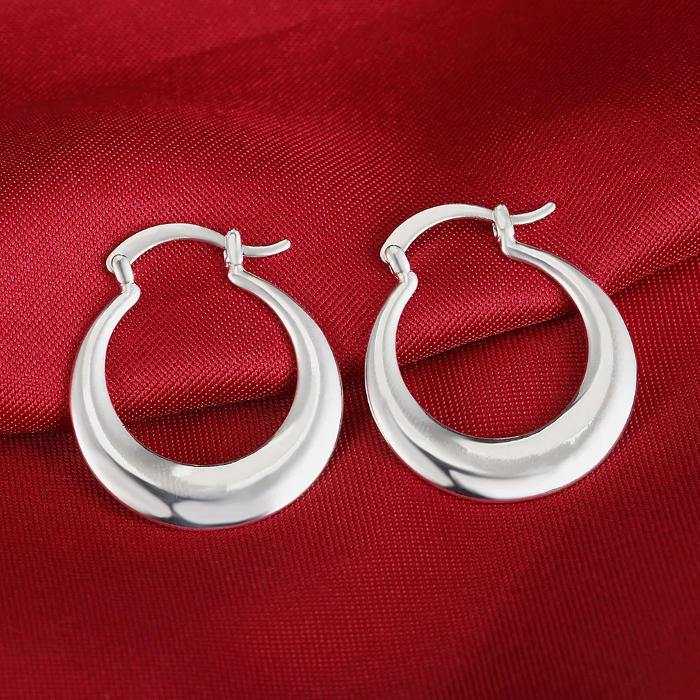 

Hot 3cm 925 Sterling Silver round hoop Earrings for Fashion Women Pretty Creativity Crescent Gift Popular wild Jewelry