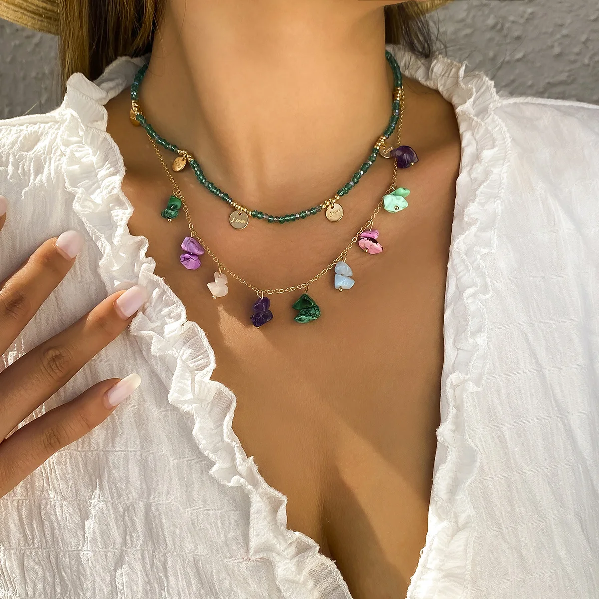 Cute Boho Colorful Rainbow Stone Charm Pendant Necklace for Women Bohemian Beaded Chain Chokers Necklace Wholesale Jewelry
Cute Boho Colorful Rainbow Stone Charm Pendant Necklace for Women Bohemian Beaded Chain Chokers Necklace Wholesale Jewelry