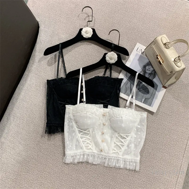 Sexy Lace Camisole Women 2022 Autumn New InnerWear OuterWear Lace-up Waist-Controlled Ruffled Pearl Buckle Zipper Crop Top
Sexy Lace Camisole Women 2022 Autumn New InnerWear OuterWear Lace-up Waist-Controlled Ruffled Pearl Buckle Zipper Crop Top