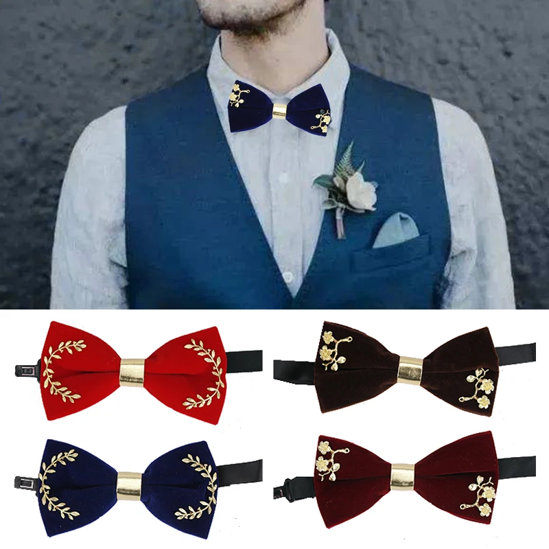 Men Gold Velvet Bowtie For Christmas Wedding Party Luxury Metal Bow Ties Decorated Jewelry Fashion Groom Groomsmen Bow Ties
Men Gold Velvet Bowtie For Christmas Wedding Party Luxury Metal Bow Ties Decorated Jewelry Fashion Groom Groomsmen Bow Ties