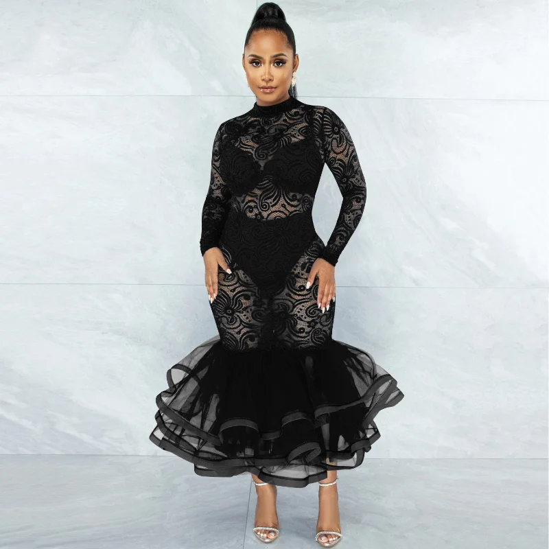 Wishyear 2022 Black Lace Mesh Long Evening Dresses for Women Party Nightclub Sexy Bodycon Dress See Through Vestidos Fiesta
Wishyear 2022 Black Lace Mesh Long Evening Dresses for Women Party Nightclub Sexy Bodycon Dress See Through Vestidos Fiesta