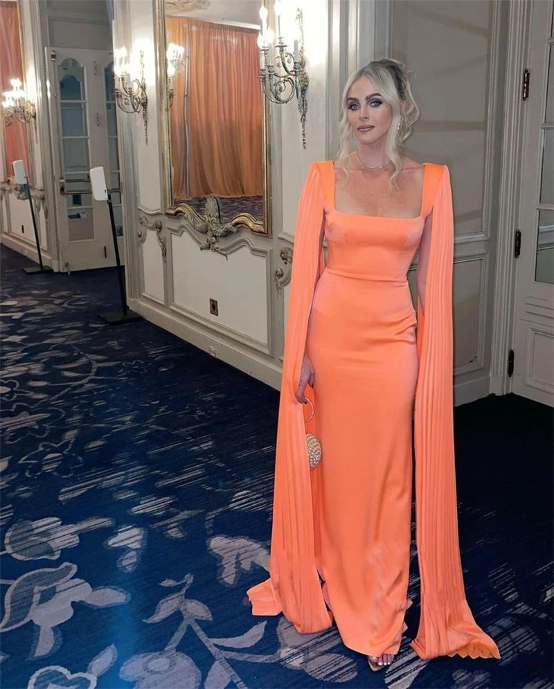 Simple Silk Satin Sheath Women Celebrity Evening Dresses Long Cape Square Neck Floor Length Formal Party Prom Gowns
Simple Silk Satin Sheath Women Celebrity Evening Dresses Long Cape Square Neck Floor Length Formal Party Prom Gowns