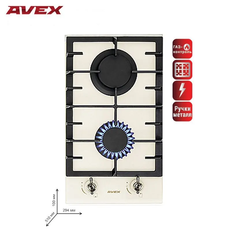 Встраиваемая панель с газконтролем чугунными решетками AVEX HM 3022 RY бежевое