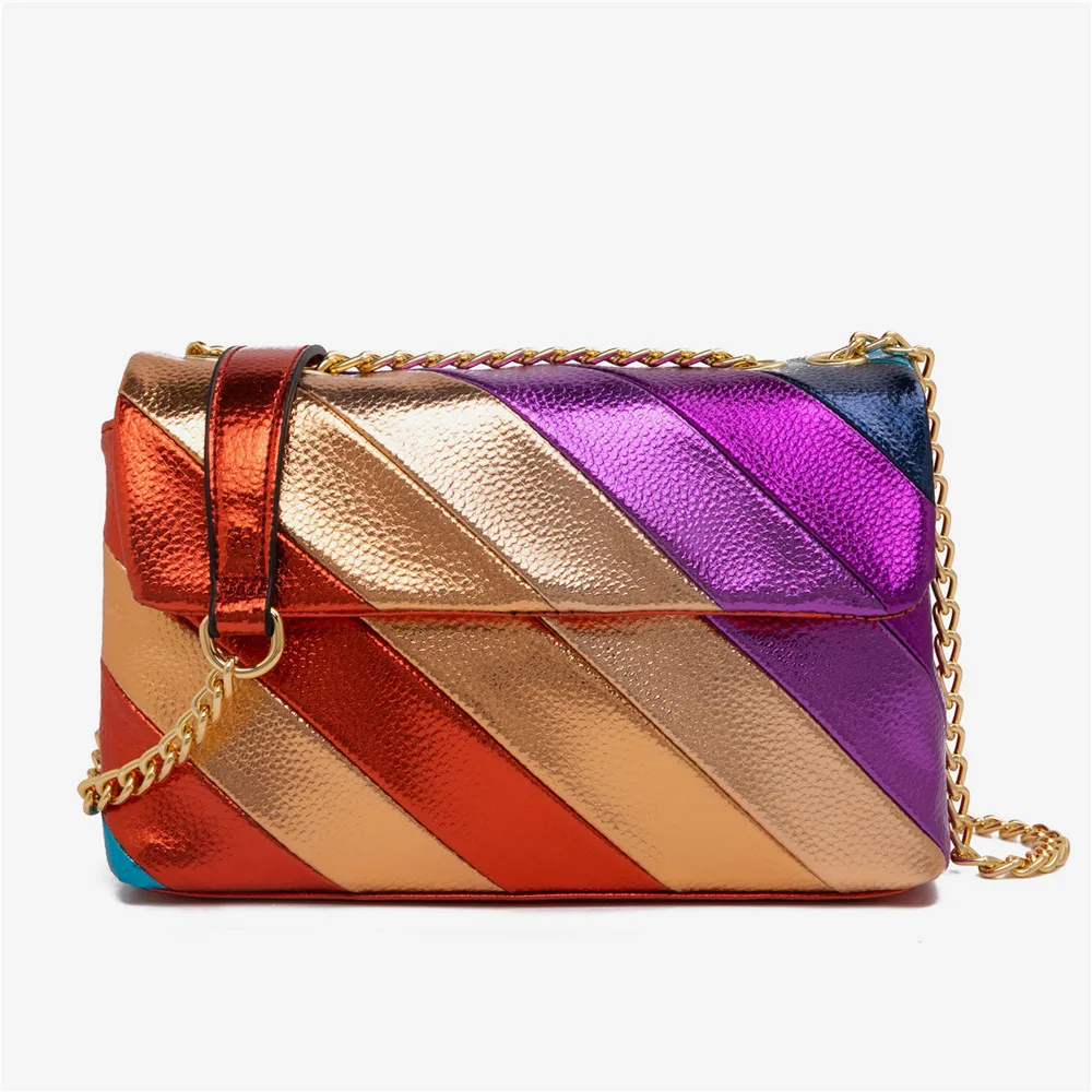

Luxury brands Metallic Jointing Handbag Rainbow Colorful Cross Body Bag Patchwork Shoulder Bag Animation Derivatives