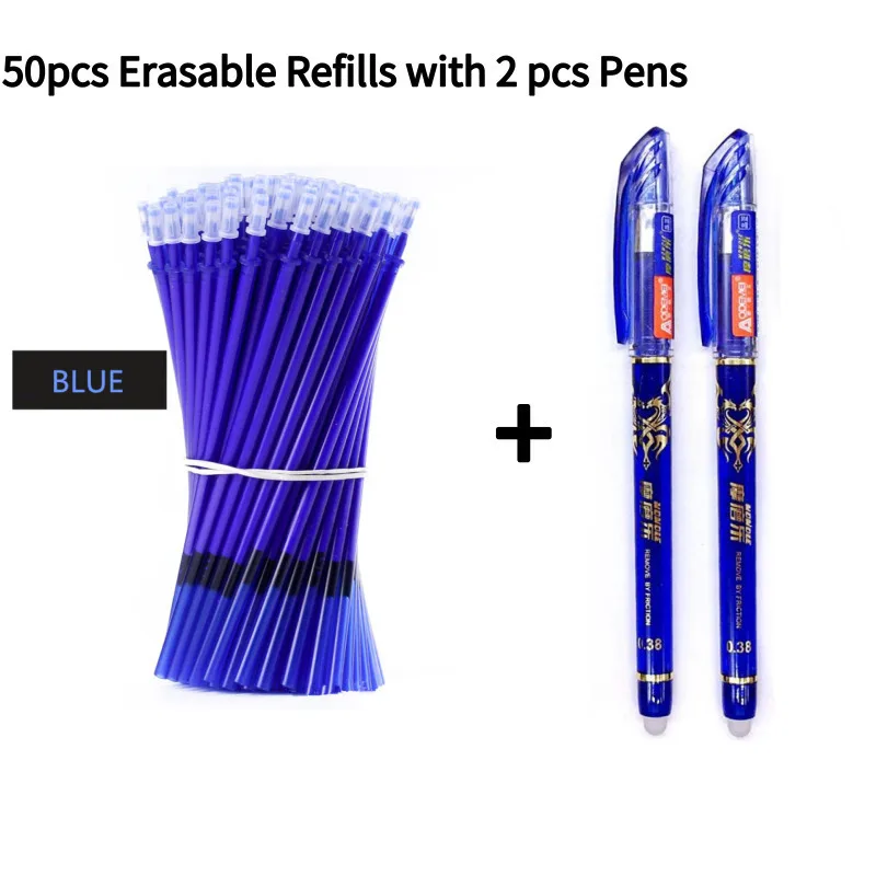 

52pcs/set Colored Ink Erasable Pen Refills Rods 0.38mm Magic Erasable Gel Pen Washable Handle Office School Writing Stationery