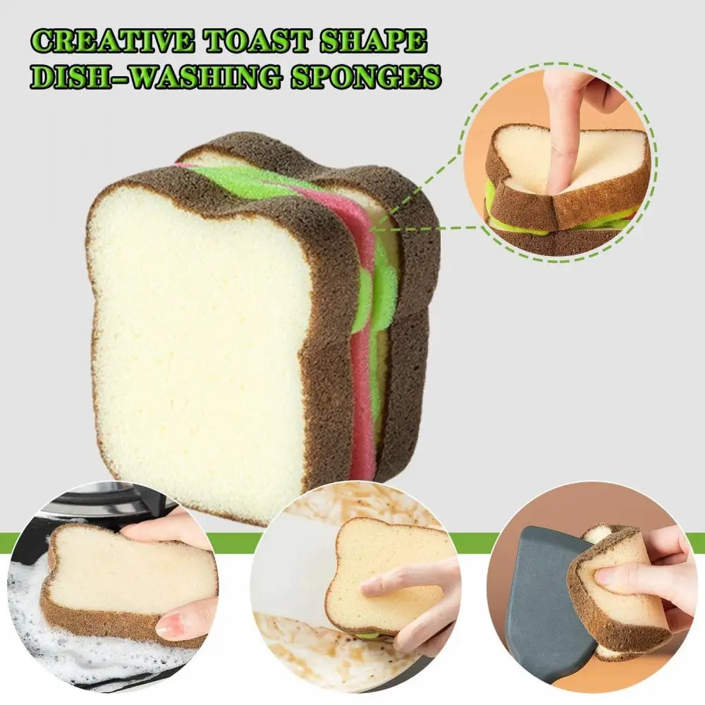 

Creative Toast Sandwich Shape Dish-washing Sponges Washable Scrubber Tools for Pots Dishes Kitchen Accessories Cleaning Gadget