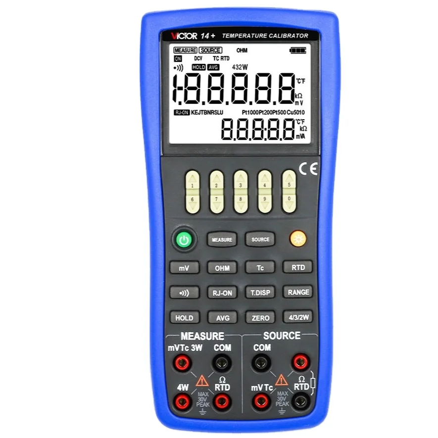 

VICTOR 14+ Temperature Calibrator with Measure and Source function 2-wire,3-wire,4-wire connection or ohm and RTD measurement