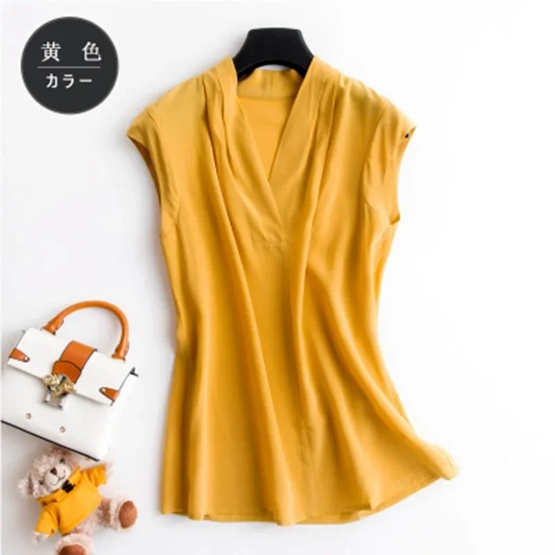 Crepe De Chine Silk Sleeveless V-Neck T-shirt Silk Tank Top Large 2023 New Summer Pullover Solid Silk Wide Top
Crepe De Chine Silk Sleeveless V-Neck T-shirt Silk Tank Top Large 2023 New Summer Pullover Solid Silk Wide Top