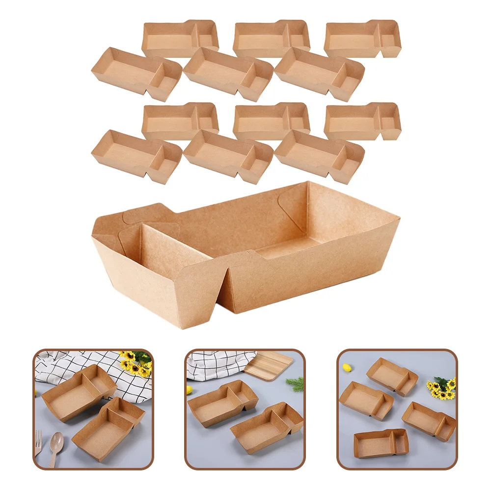 

50 Pcs Kraft Paper Snack Box Cake Trays Holder Case Bags Sandwich Container Fried Food Bowl Disposable Containers Party