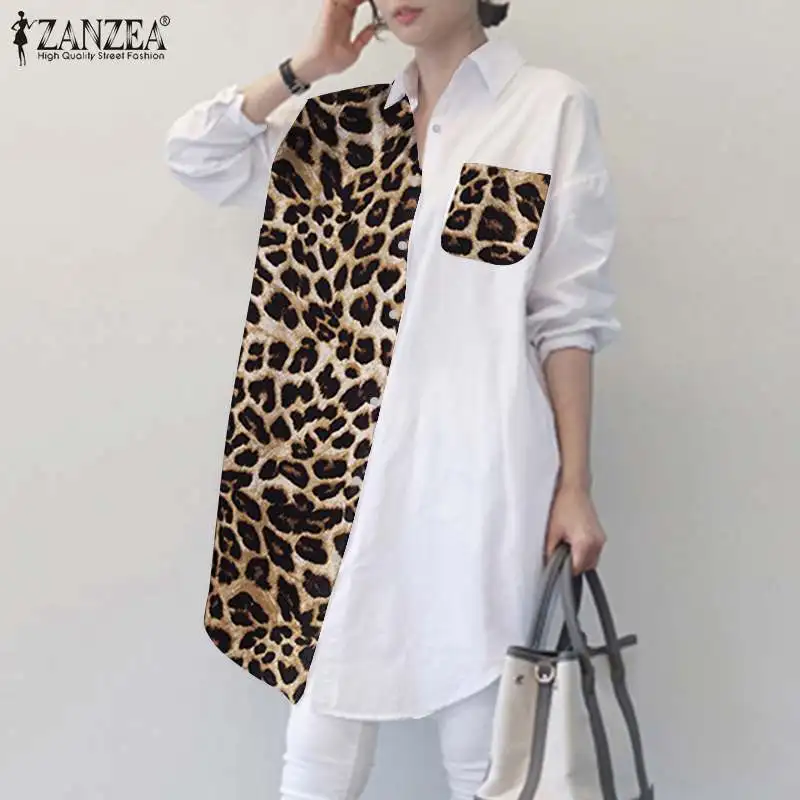 Женская мода ZANZEA повседневные свободные блузки рубашка винтажные Топы Туника OL с длинным рукавом оверсайз 2022 Леопардовый принт рубашки Блу... 
Женская мода ZANZEA повседневные свободные блузки рубашка винтажные Топы Туника OL с длинным рукавом оверсайз 2022 Леопардовый принт рубашки Блу...