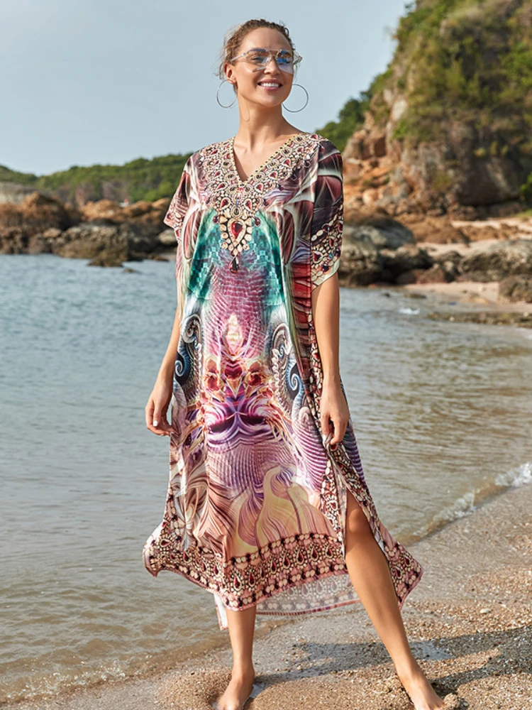 Kaftans for Women Beach Cover Ups Printed India Folk Maxi Dresses Short Sleeve Pareo Swimsuit Cape Bathing Suits Beachwear
Kaftans for Women Beach Cover Ups Printed India Folk Maxi Dresses Short Sleeve Pareo Swimsuit Cape Bathing Suits Beachwear