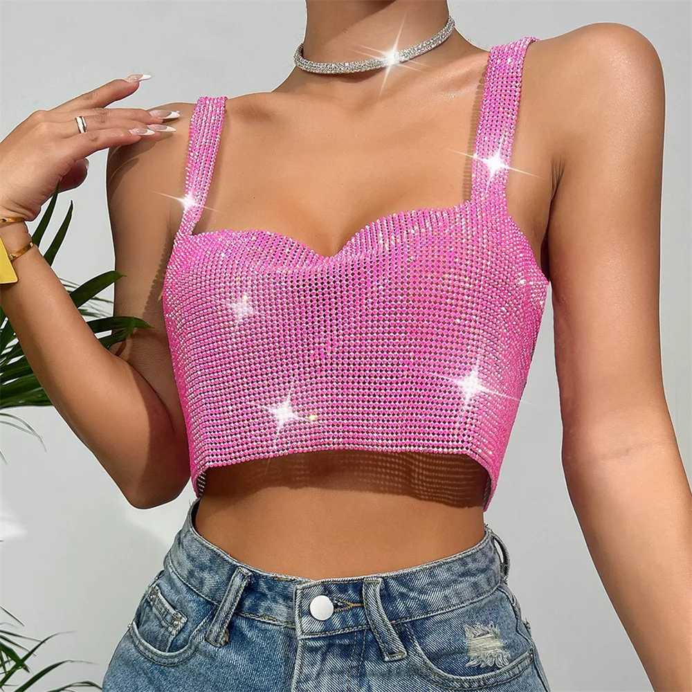 Sexy Sparkle Mesh Sheer Rhinestones Body Chain Women Shiny Bikini Bra Camisole Mini Halter Top Lingerie Jewelry Festival Outift 
Sexy Sparkle Mesh Sheer Rhinestones Body Chain Women Shiny Bikini Bra Camisole Mini Halter Top Lingerie Jewelry Festival Outift