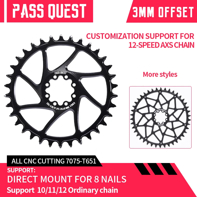 PASS QUEST GXP MTB Bike Narrow Wide Chainring 3mm Offset 8 Nail 38-48T Bicycle Chainwheel For Sram ETAP AXS FORCE RED Crankset
PASS QUEST GXP MTB Bike Narrow Wide Chainring 3mm Offset 8 Nail 38-48T Bicycle Chainwheel For Sram ETAP AXS FORCE RED Crankset